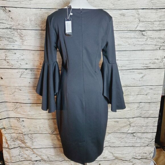 Vfshow Black Pencil Dress  Elegant Bell Sleeve Cocktail Size Medium NWT - Picture 3 of 9